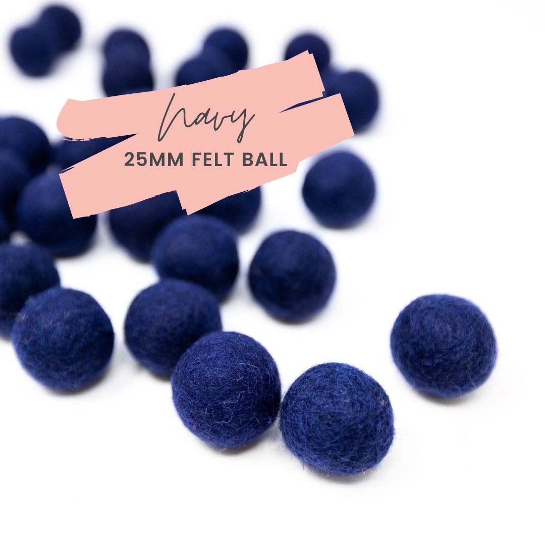 Navy Wool Felt Balls 25mm/ 1 inch Ball