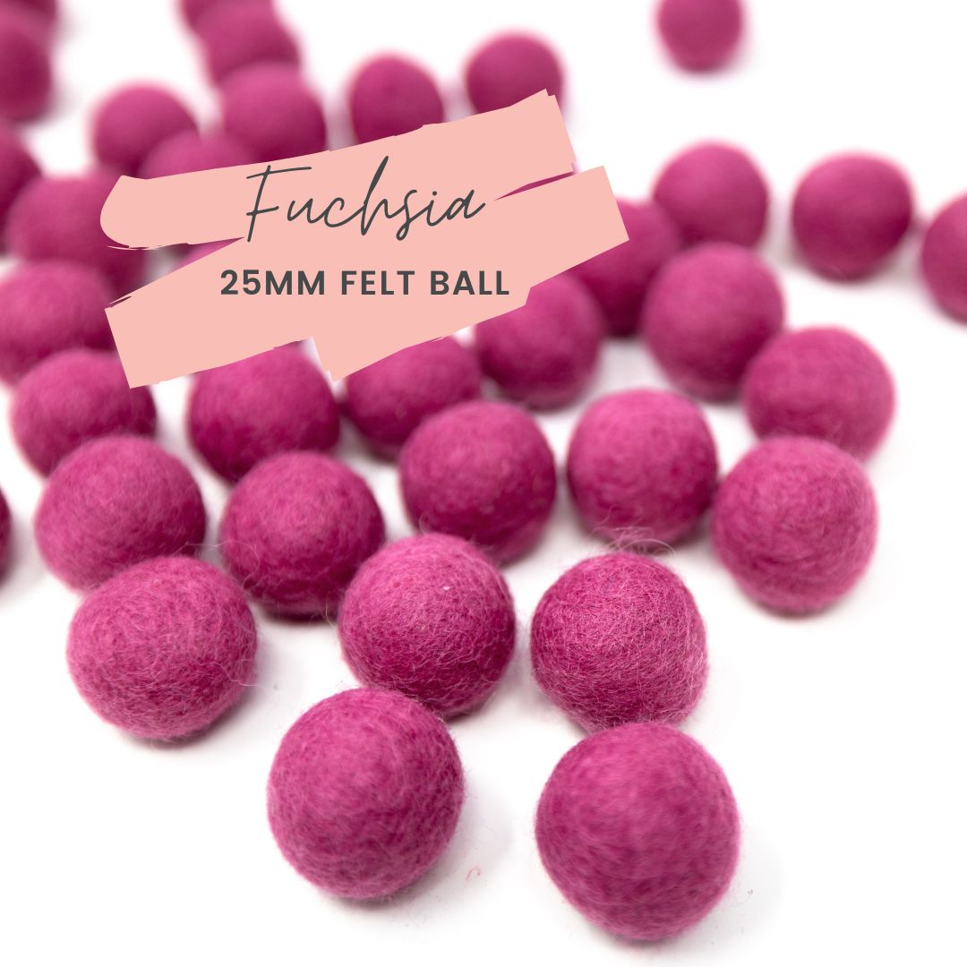 Fuchsia Wool Felt Balls 25mm/ 1 inch Ball