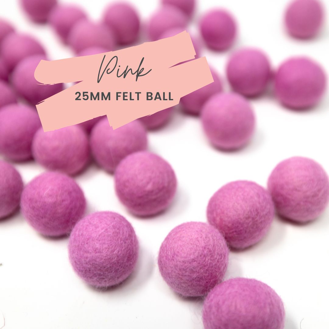 Pink Wool Felt Balls 25mm/ 1 inch Ball