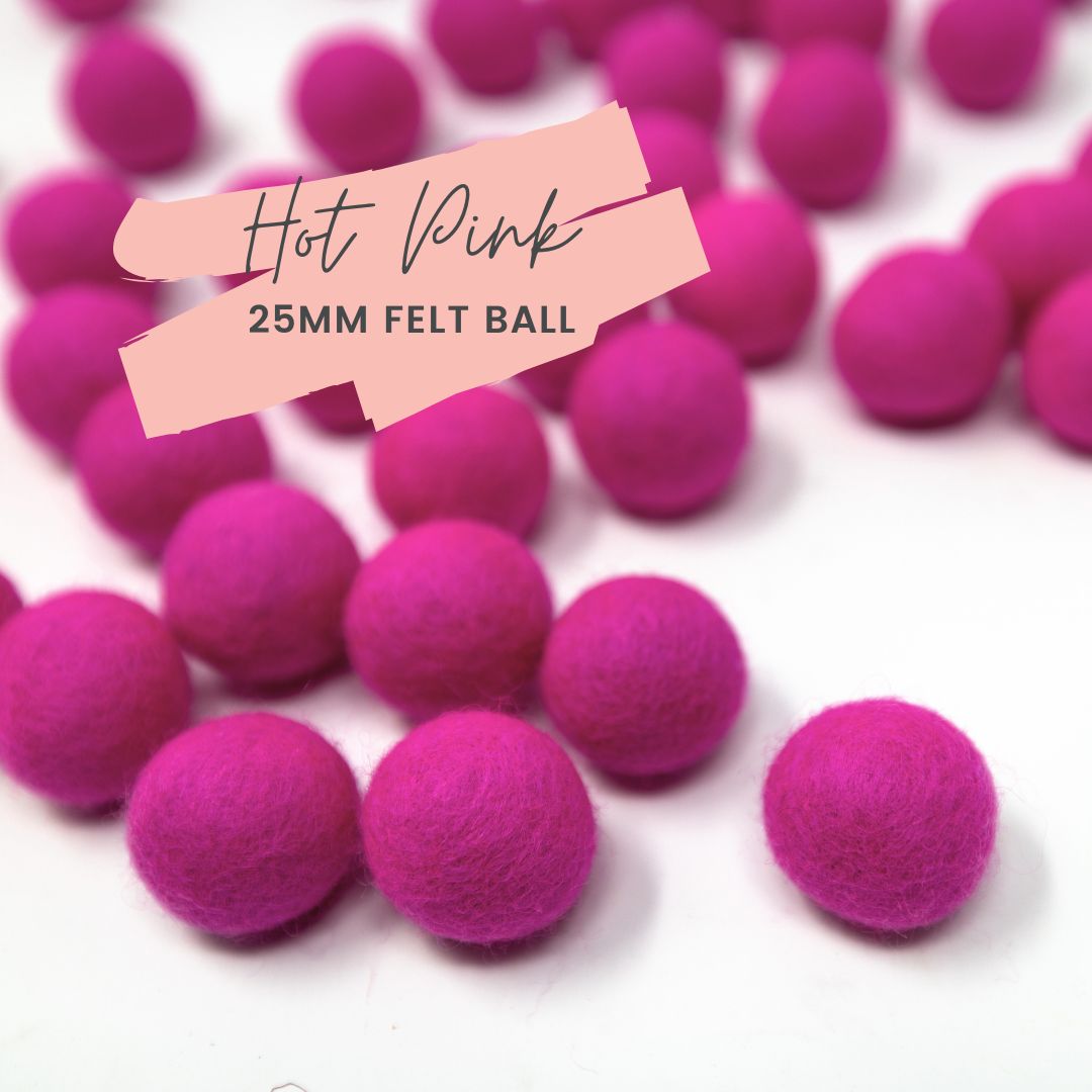 Hot Pink Wool Felt Balls 25mm/ 1 inch Ball