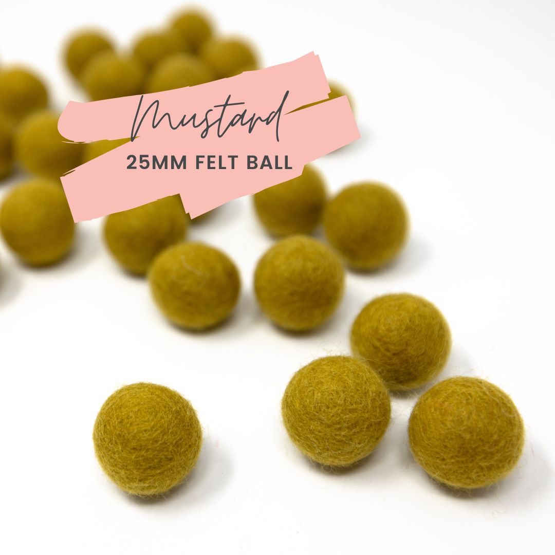 Mustard Wool Felt Balls 25mm/ 1 inch Ball
