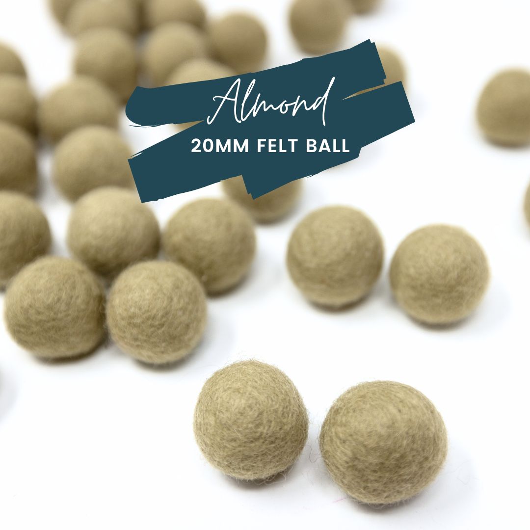 Almond Wool Felt Balls 20mm/ .75 inch Ball