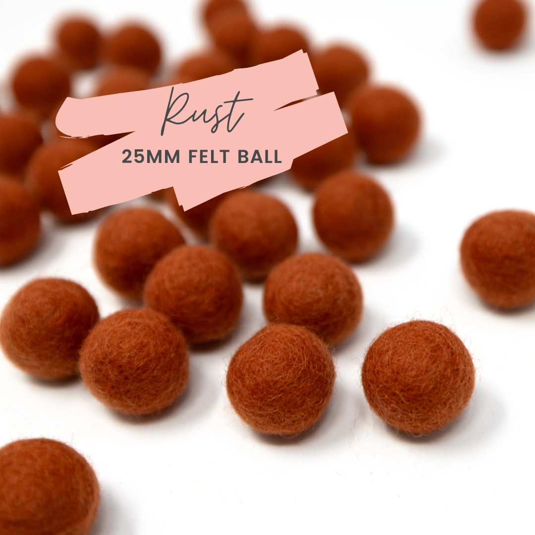 Rust Wool Felt Balls 25mm/ 1 inch Ball