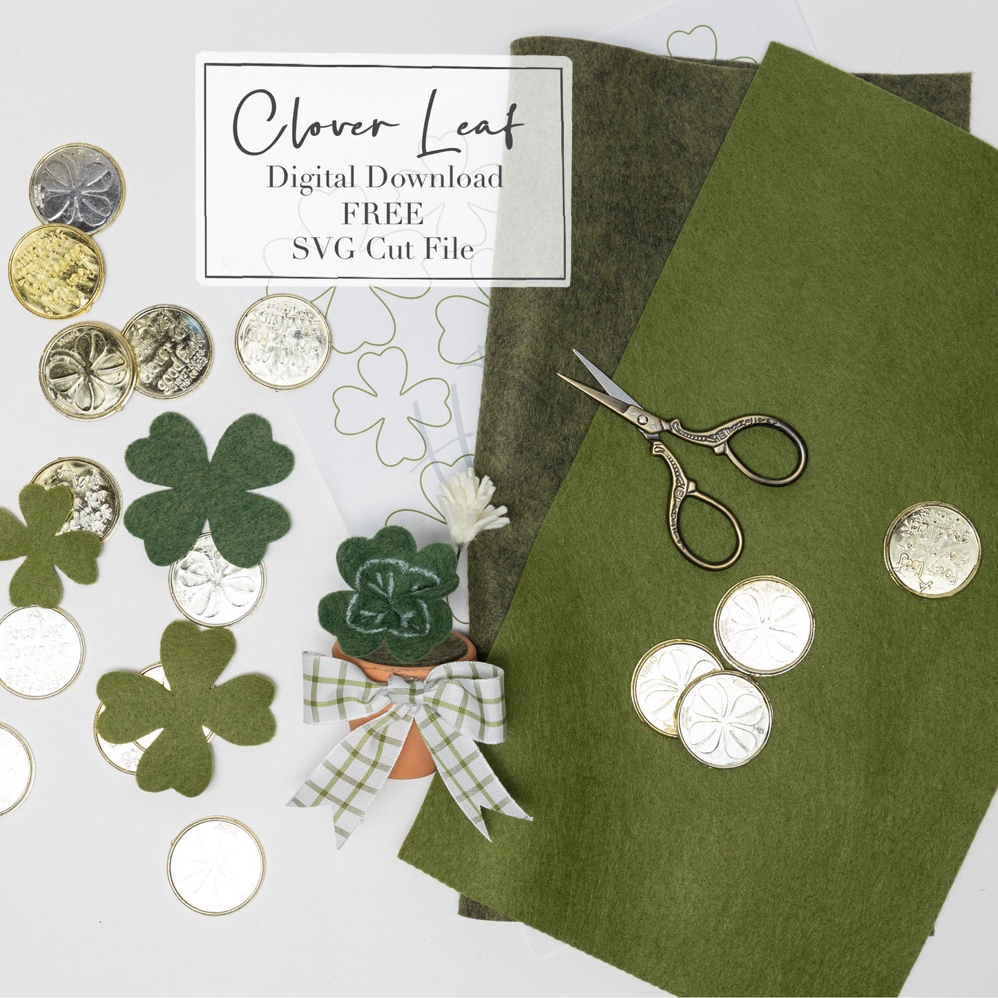 4 Leaf Clover Free SVG and PDF Digital Download