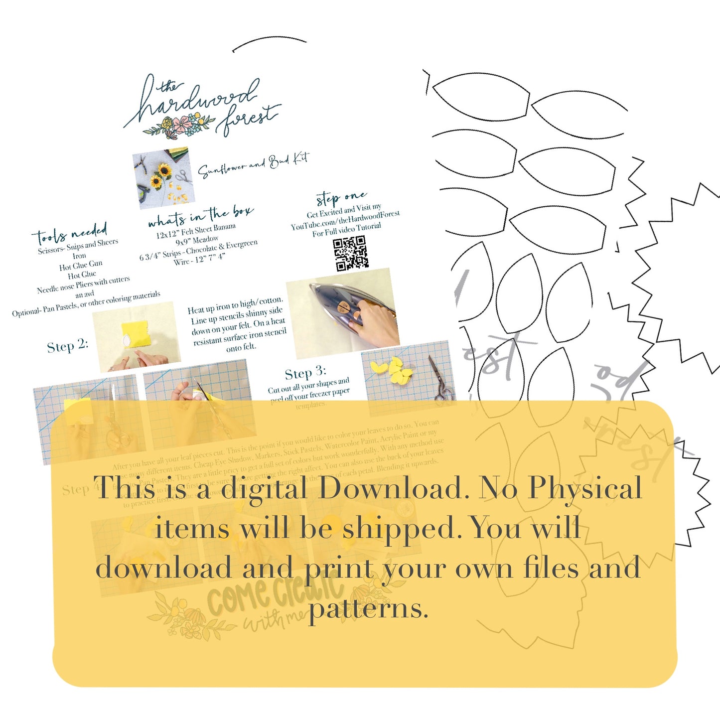 Sunflower and Bud PDF and SVG Digital Download Kit