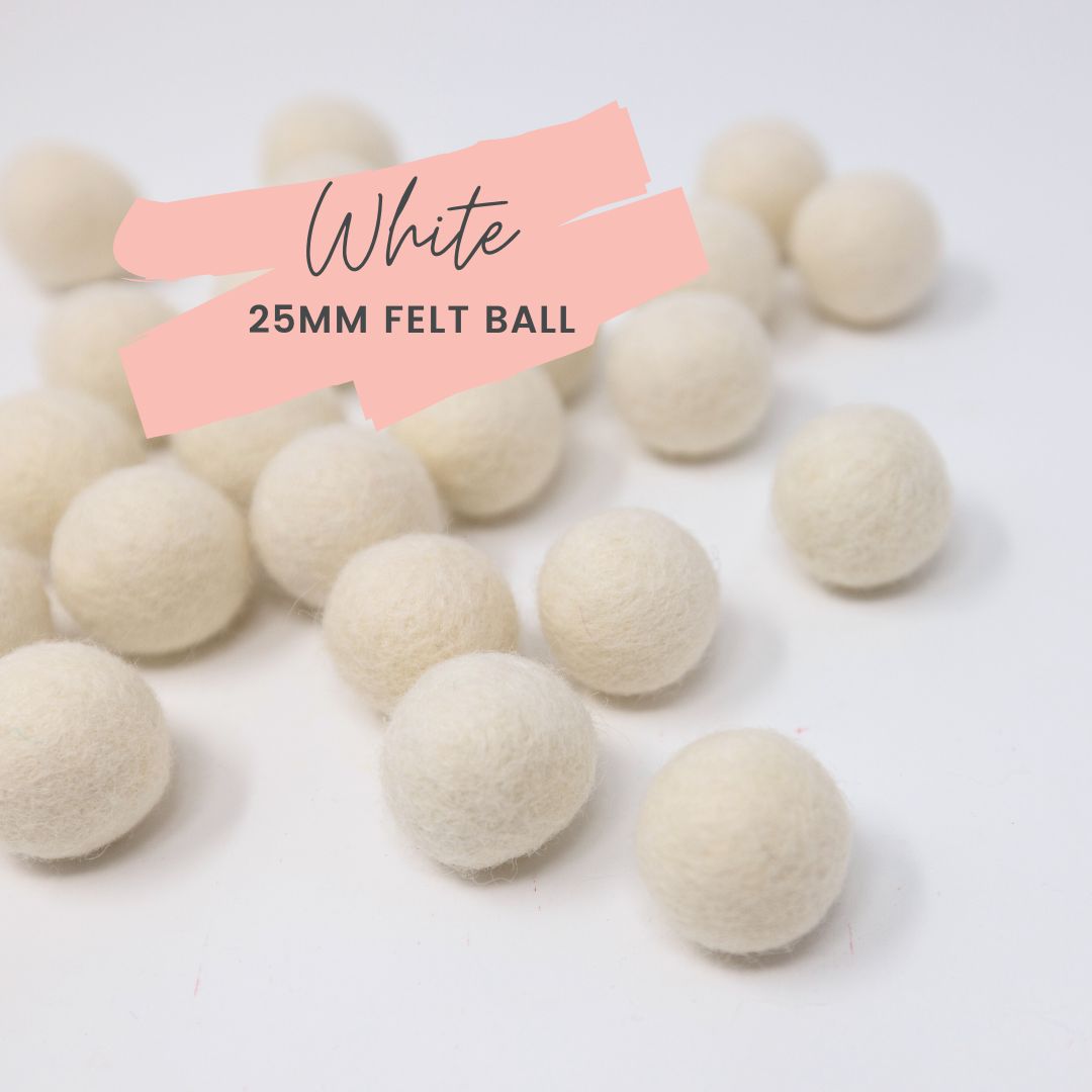 White Wool Felt Balls 25mm/ 1 inch Ball