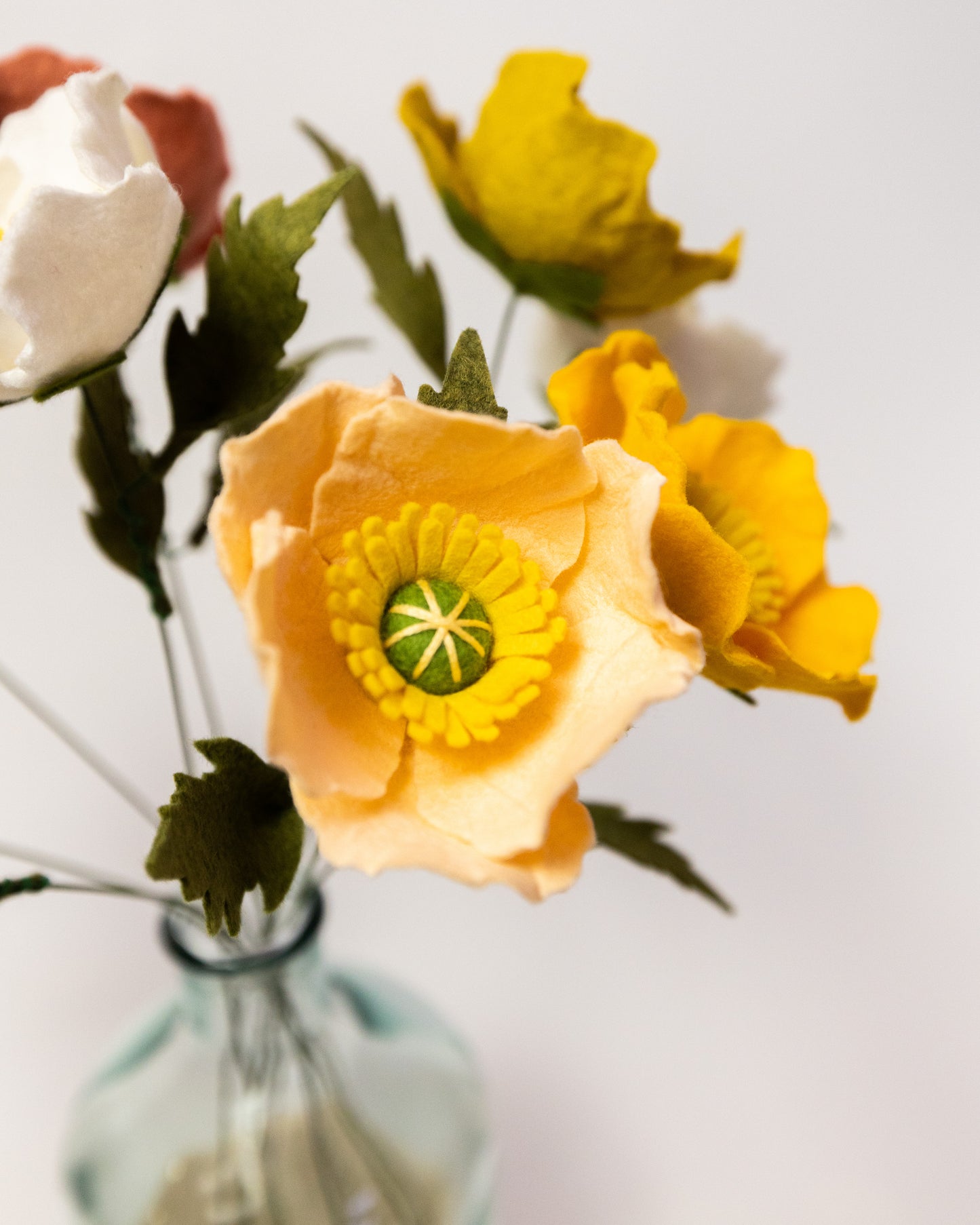Poppy Felt Flower Stem with Leaves