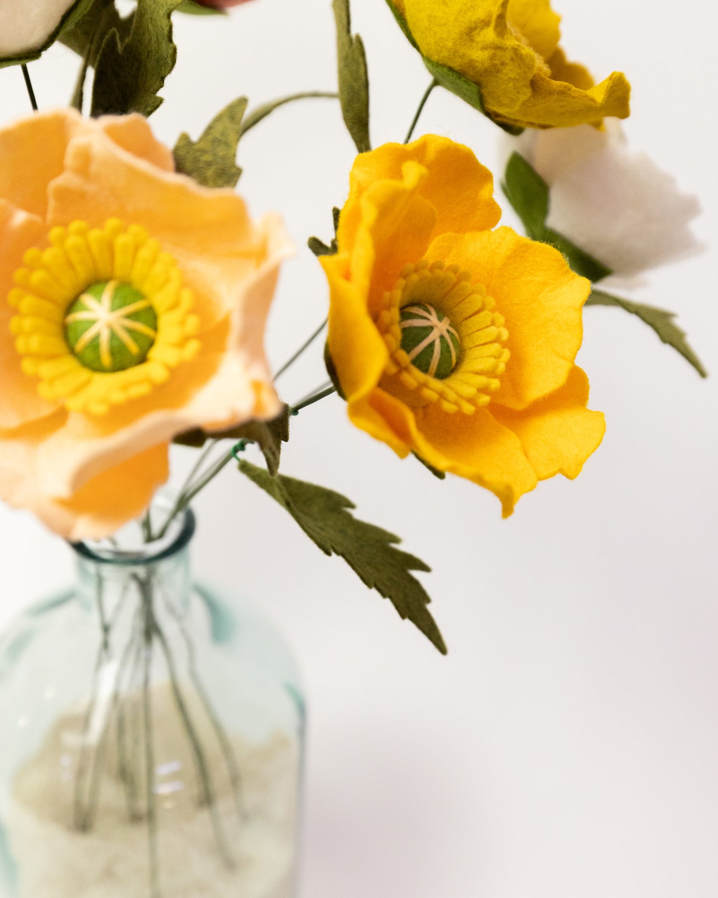 Poppy Felt Flower Stem with Leaves