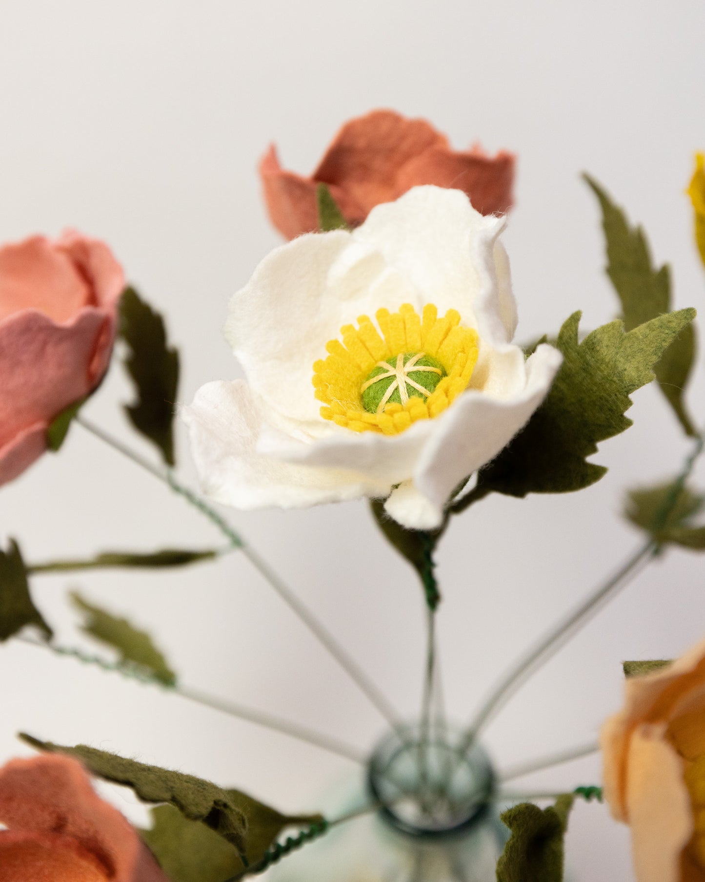 Poppy Felt Flower Stem with Leaves