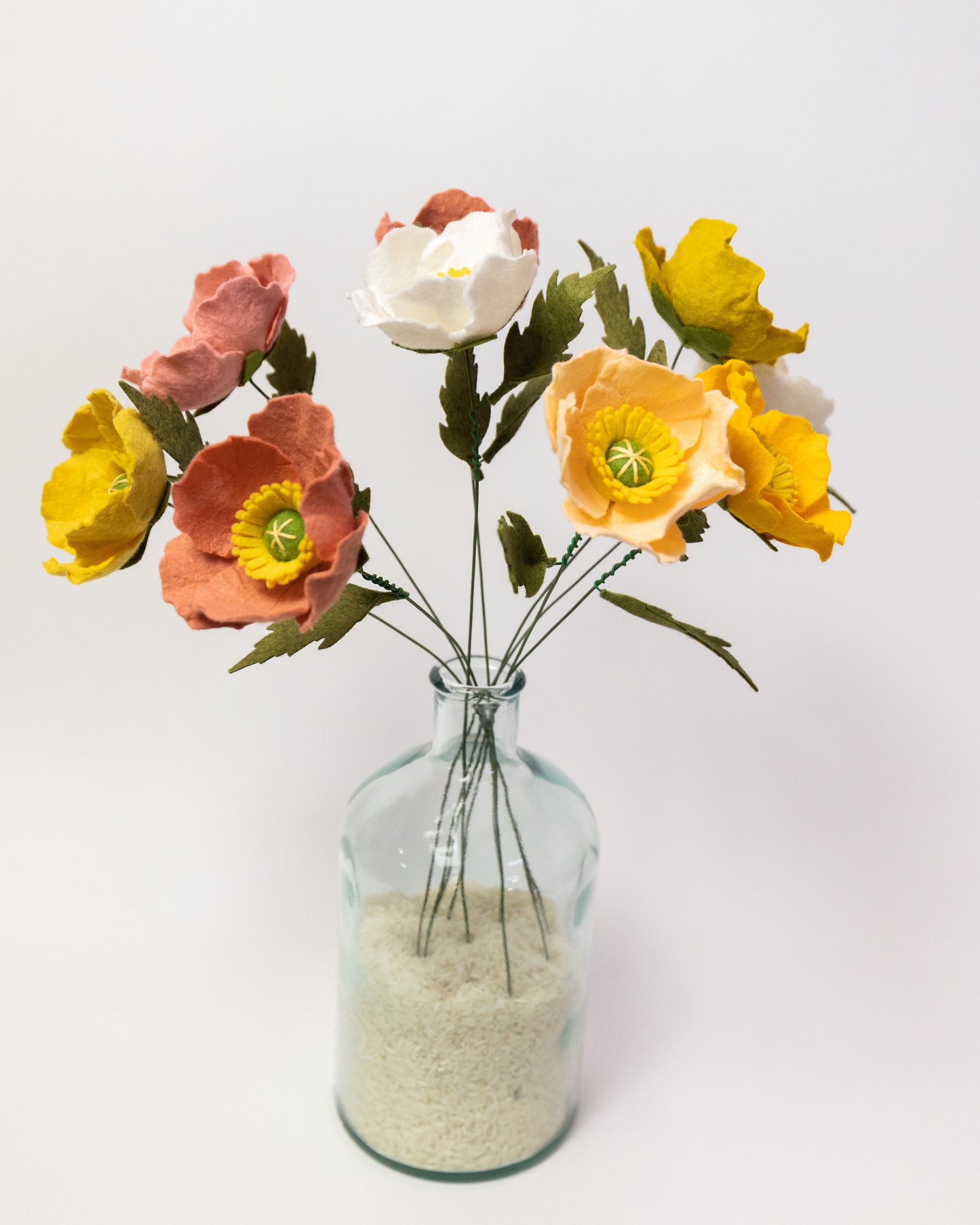 Poppy Felt Flower Stem with Leaves
