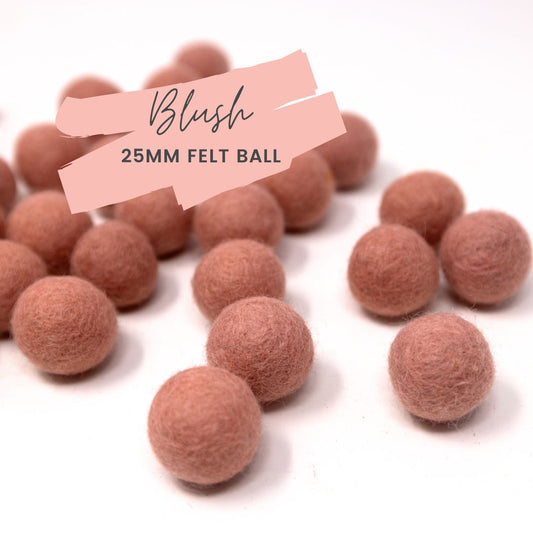 Blush Wool Felt Balls 25mm/ 1 inch Ball