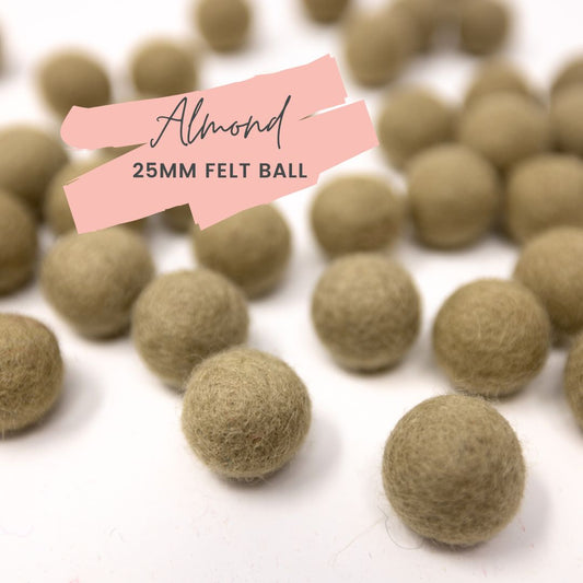 Almond Wool Felt Balls 25mm/ 1 inch Ball