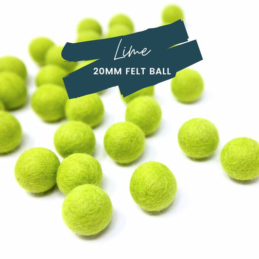 Lime Wool Felt Balls 20mm/ .75 inch Ball