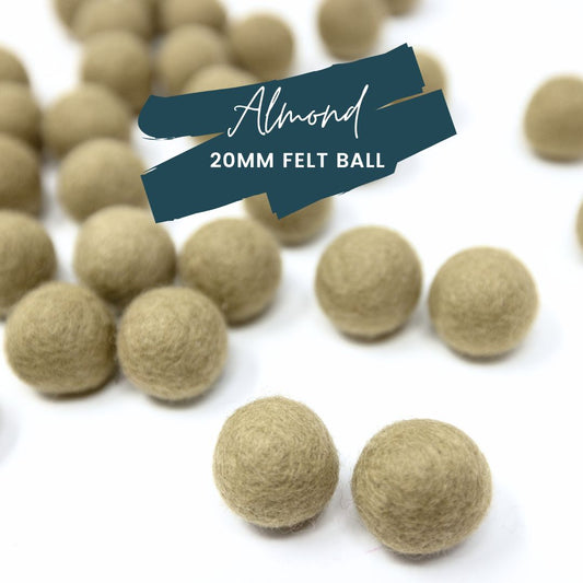 Almond Wool Felt Balls 20mm/ .75 inch Ball