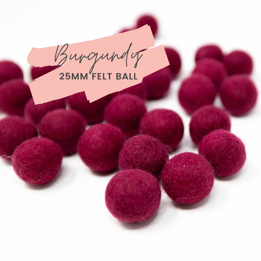 Burgundy Wool Felt Balls 25mm/ 1 inch Ball