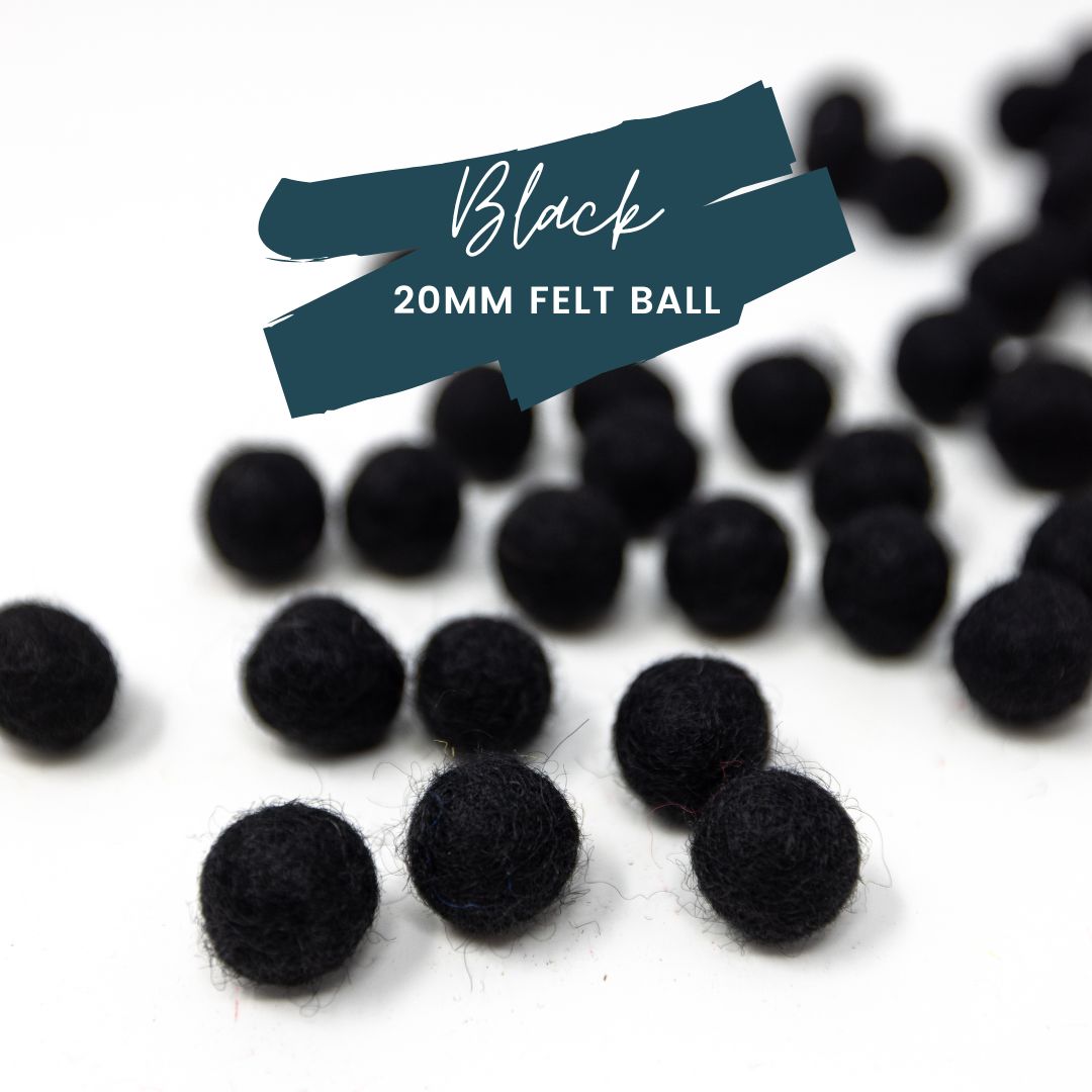 Black Wool Felt Balls 20mm/ .75 inch Ball