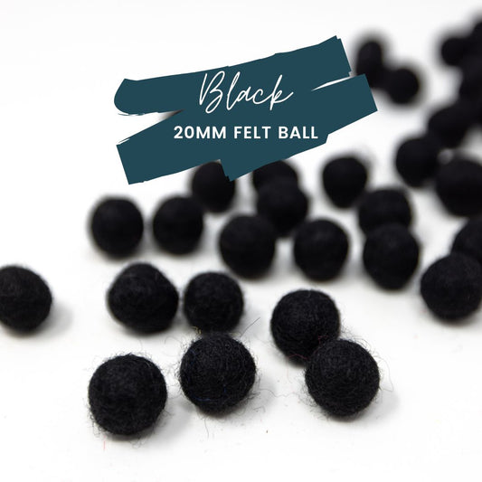 Black Wool Felt Balls 20mm/ .75 inch Ball