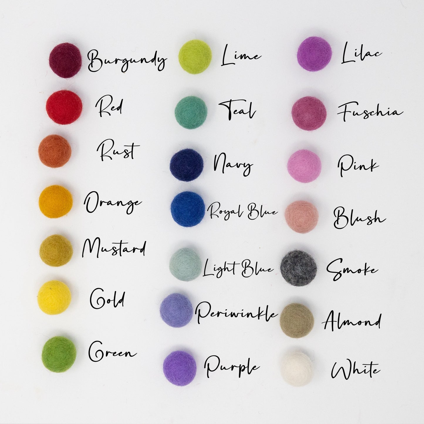 Felt Balls 25mm (Pack of 10 or 25)