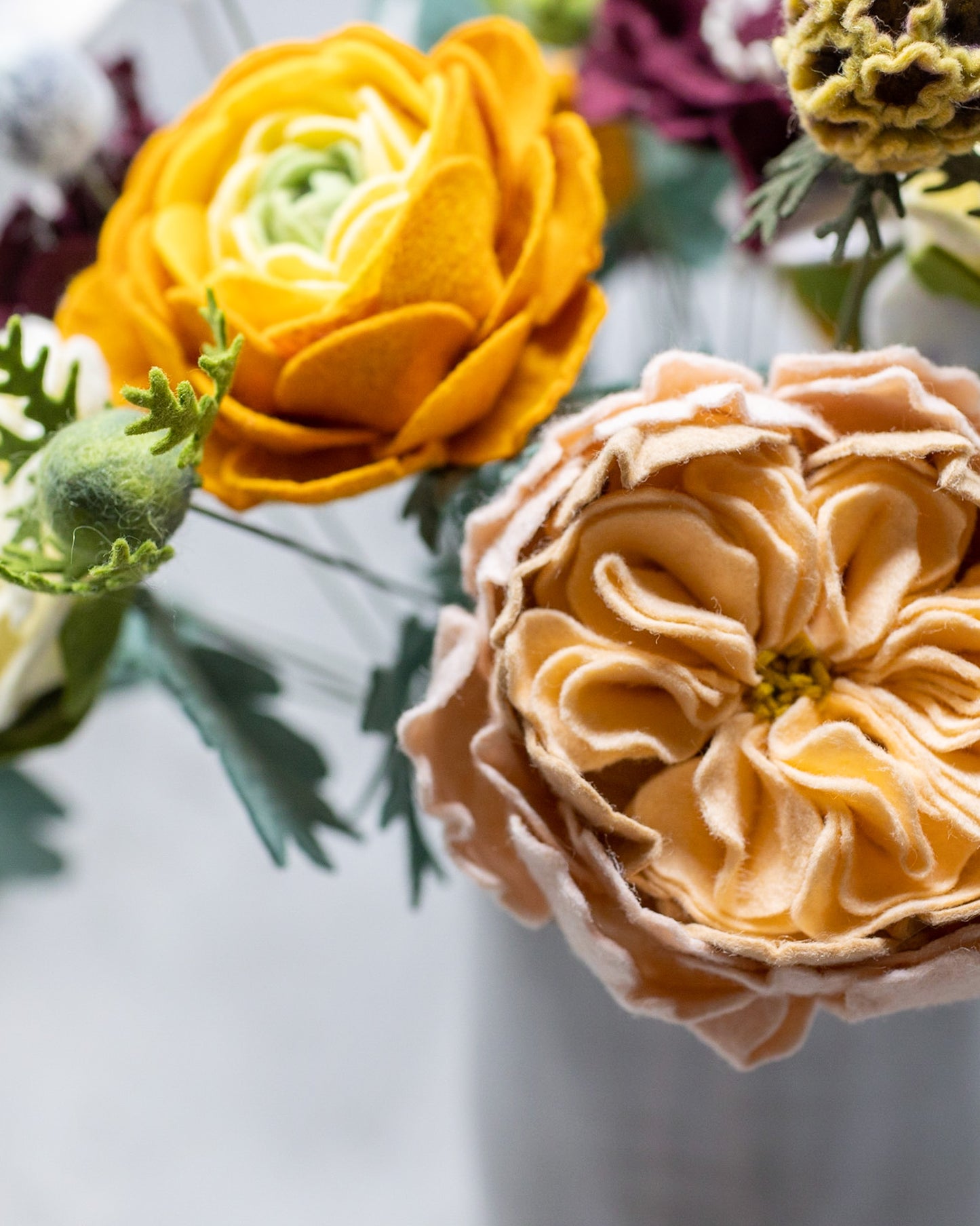 Cabbage Rose Felt Flower Stem