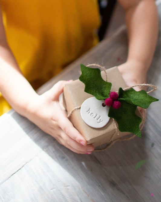 Holly Christmas Gift Accent