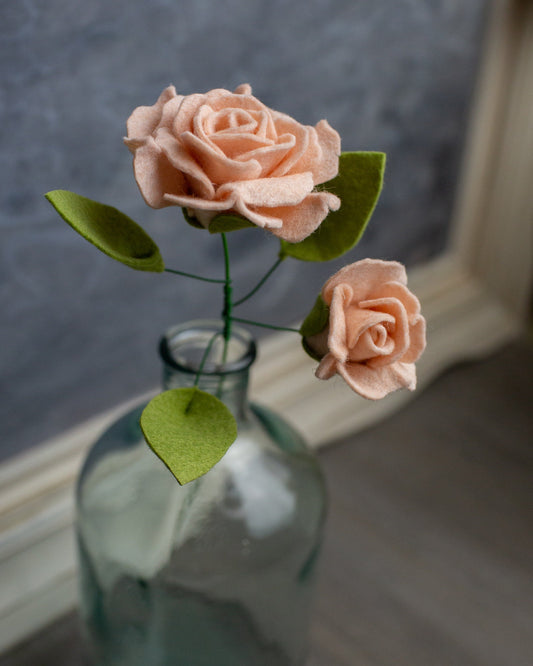 English Rose With Bud Felt Flower