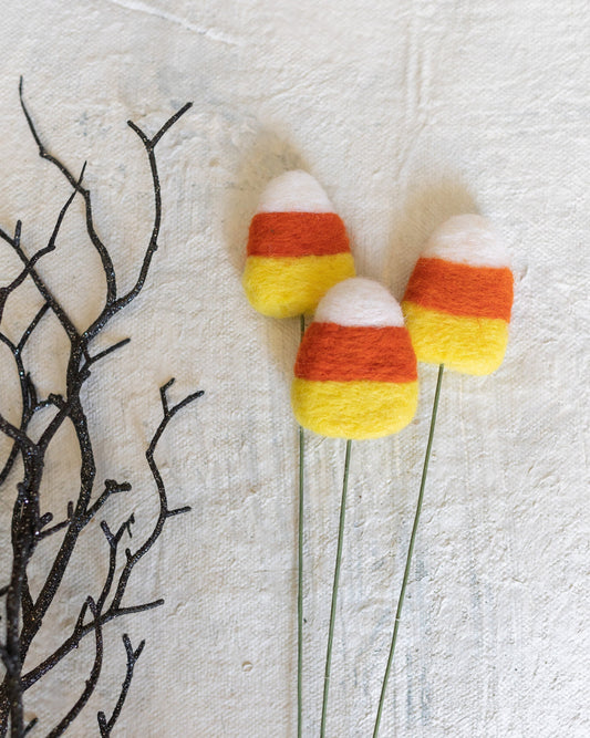 Halloween Candy Corn Felt Flower Pick