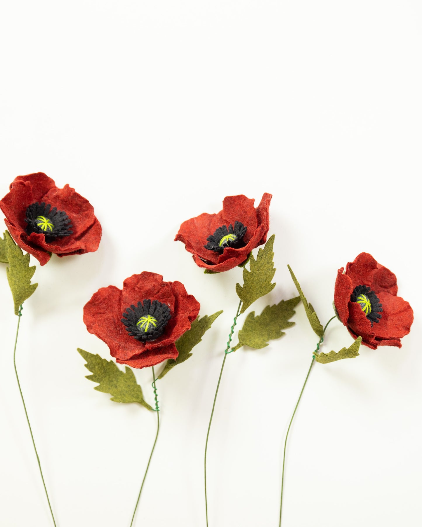 Poppy Felt Flower Stem Black Center