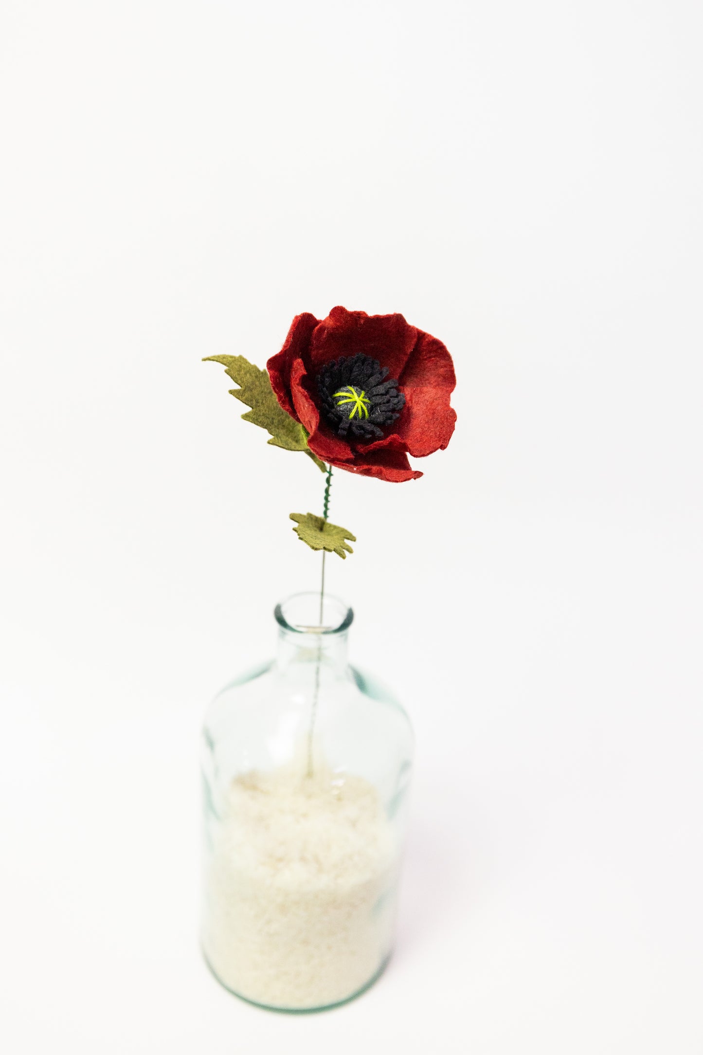 Poppy Felt Flower Stem Black Center